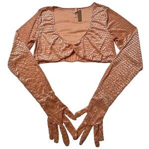 SKIMS Velvet Burnout Logo Glove Crop Top Peach XL